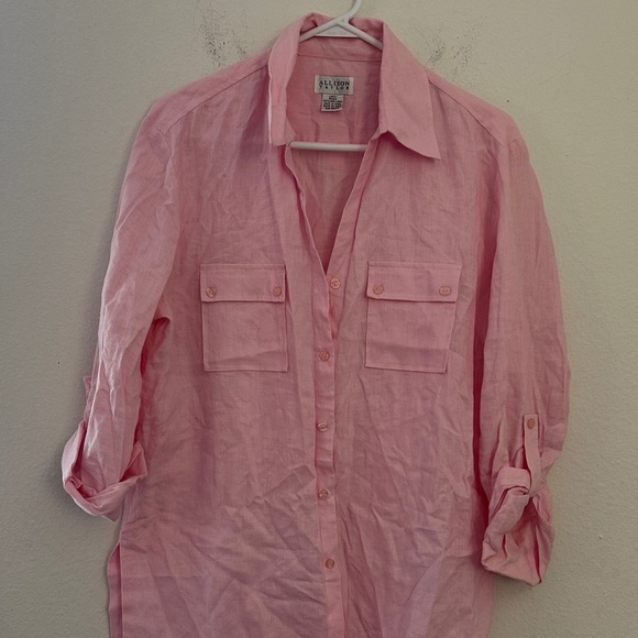 Pink linen  Button-Up Shirt - Picture 1 of 5